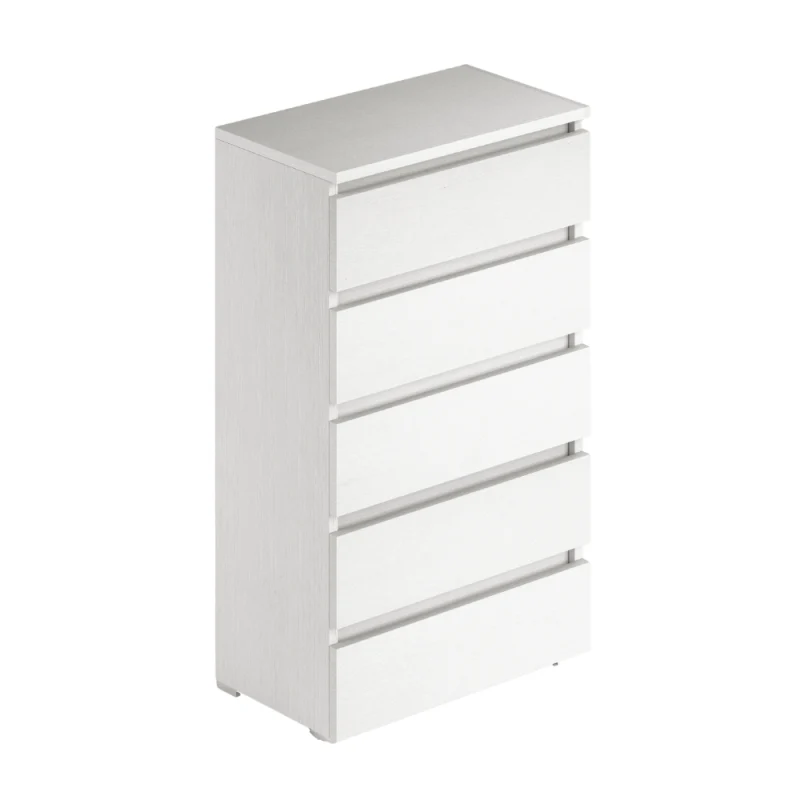 Cassettiera con 5 cassetti colore bianco frassinato 75x127H cm montata