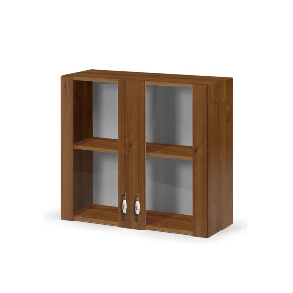 Pensile vetrina cucina con due ante colore noce antico 80x72H cm
