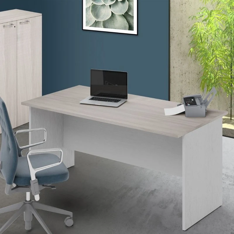 Scrivania da ufficio colore olmo e bianco frassinato 200x80 cm - Leski