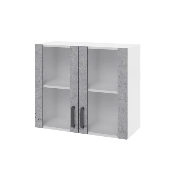 Pensile vetrina da cucina con 2 ante colore cemento 80x72H cm