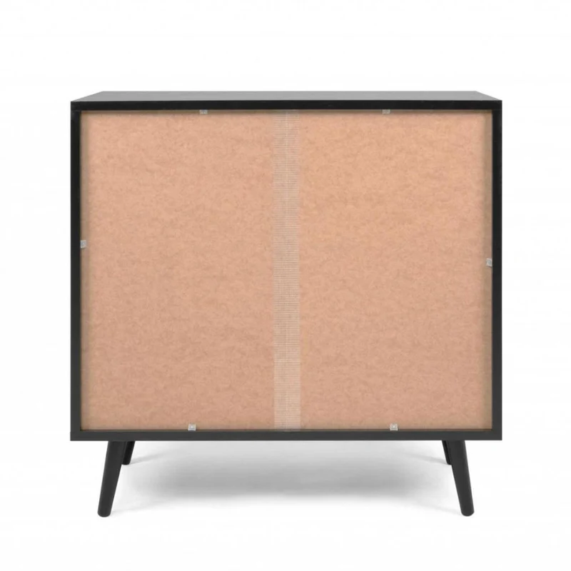 Cassettiera 80x80h cm con 3 cassetti colore nera con frontali vimini - Vienna03A
