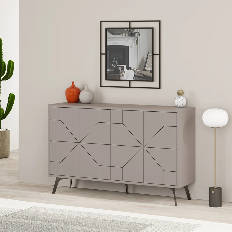 Madia in legno 123cm con disegno geometrico e 4 ante colore tortora - Dune