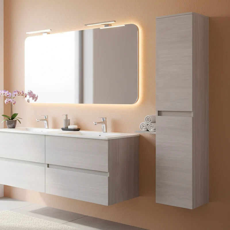 Colonna pensile da bagno con ripiani colore rovere grigio 136 cm - Trasimeno