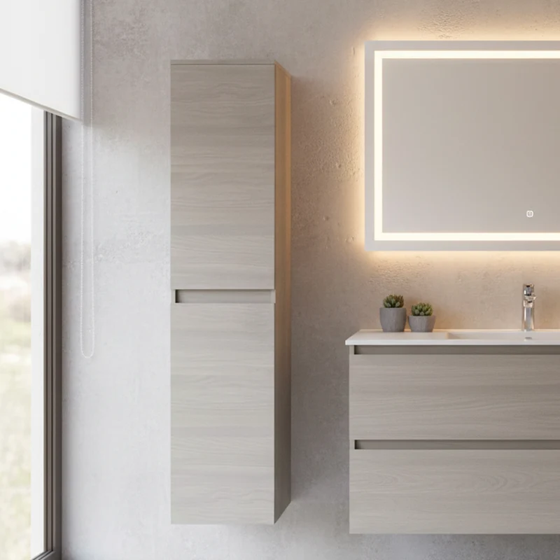 Colonna pensile da bagno con ripiani colore rovere grigio 136 cm - Trasimeno