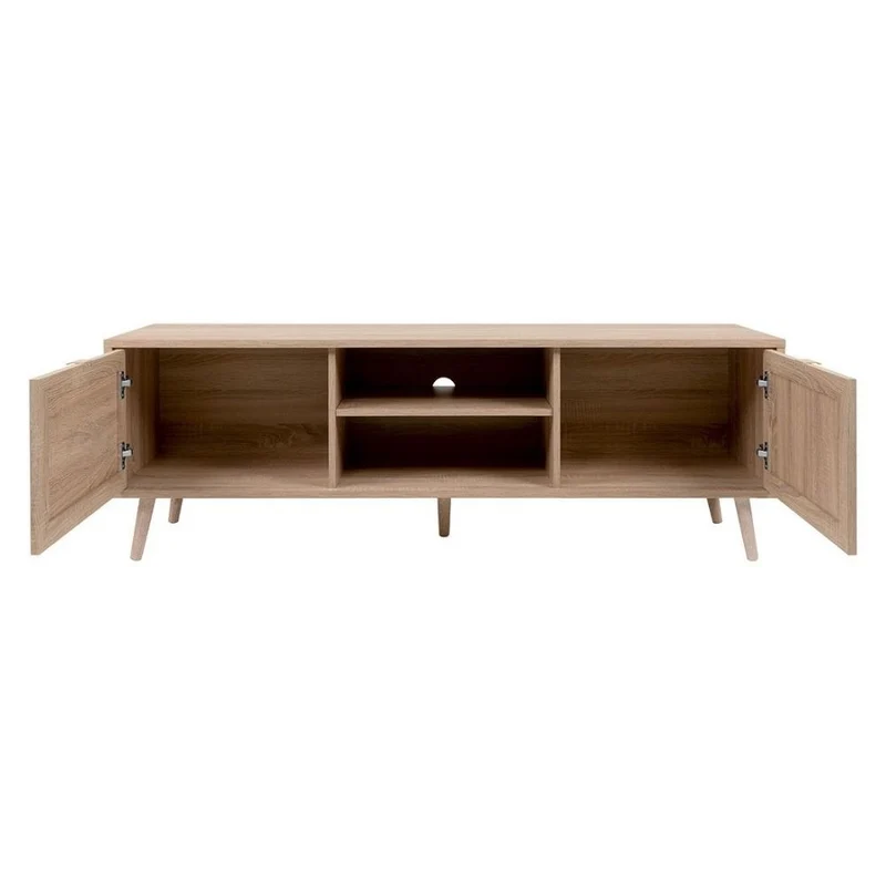 Mobile porta TV 150x52h cm con 2 ante colore quercia e effetto vimini - Bali 56A