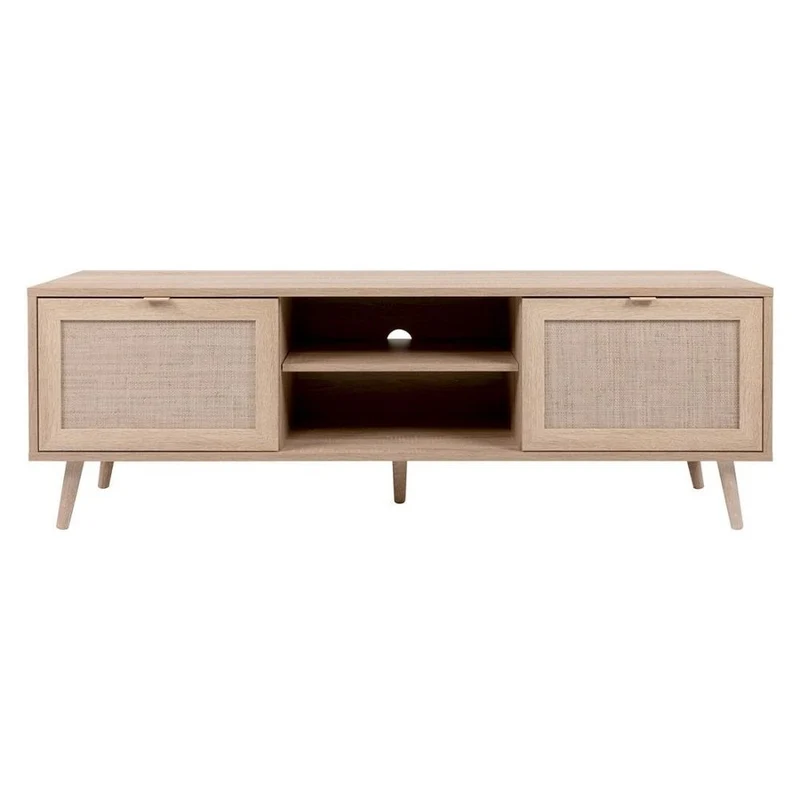 Mobile porta TV 150x52h cm con 2 ante colore quercia e effetto vimini - Bali 56A