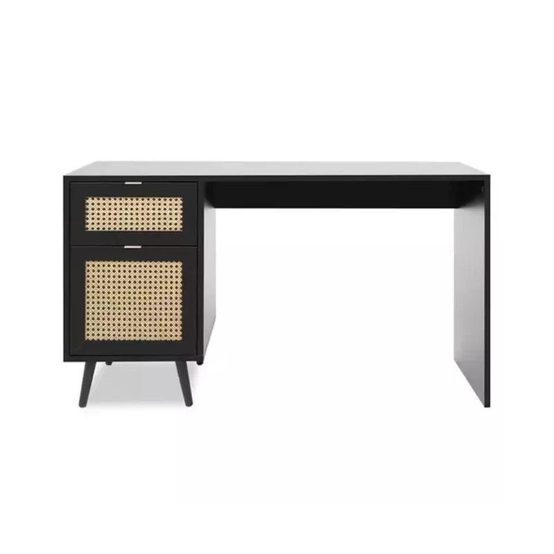 Scrivania 130cm con anta e cassetto colore nera con frontali effetto vimini - Vienna30A