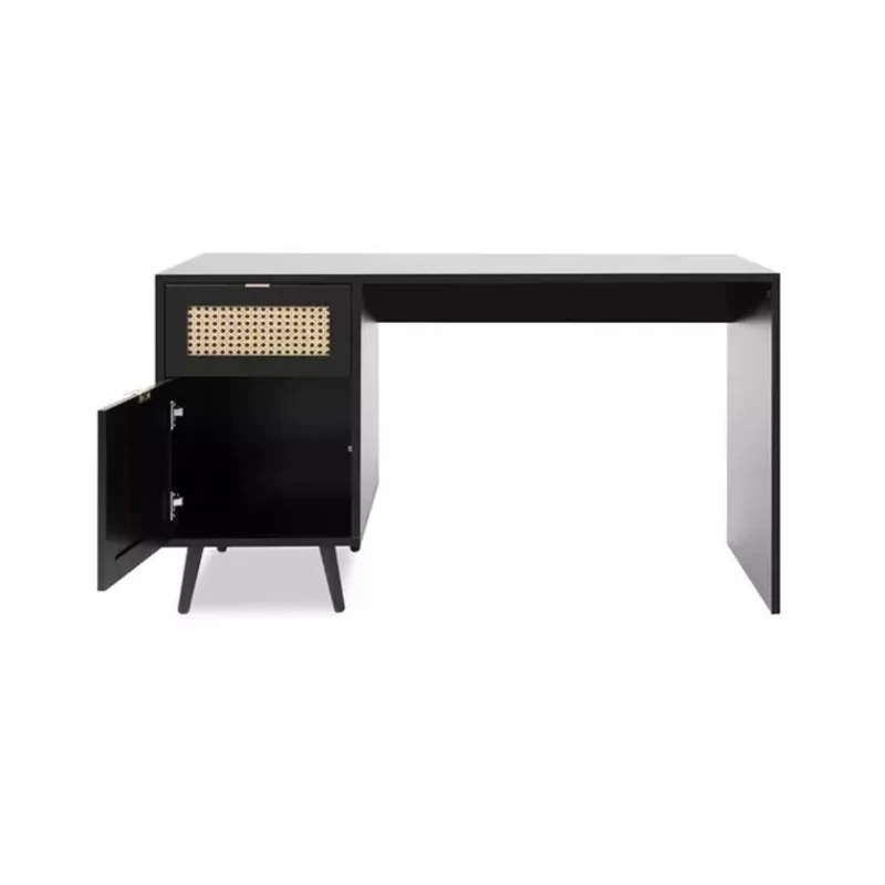 Scrivania 130cm con anta e cassetto colore nera con frontali effetto vimini - Vienna30A