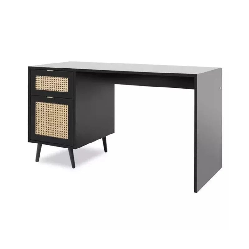 Scrivania 130cm con anta e cassetto colore nera con frontali effetto vimini - Vienna30A
