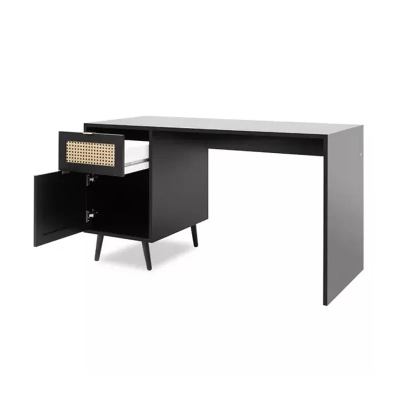 Scrivania 130cm con anta e cassetto colore nera con frontali effetto vimini - Vienna30A