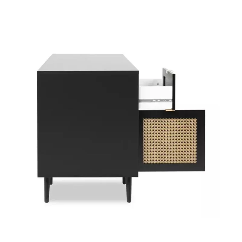 Scrivania 130cm con anta e cassetto colore nera con frontali effetto vimini - Vienna30A