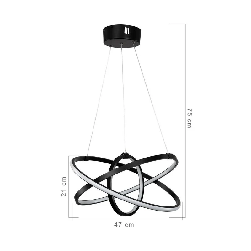 Lampada a sospensione con tre cerchi Led colore nero - Costana
