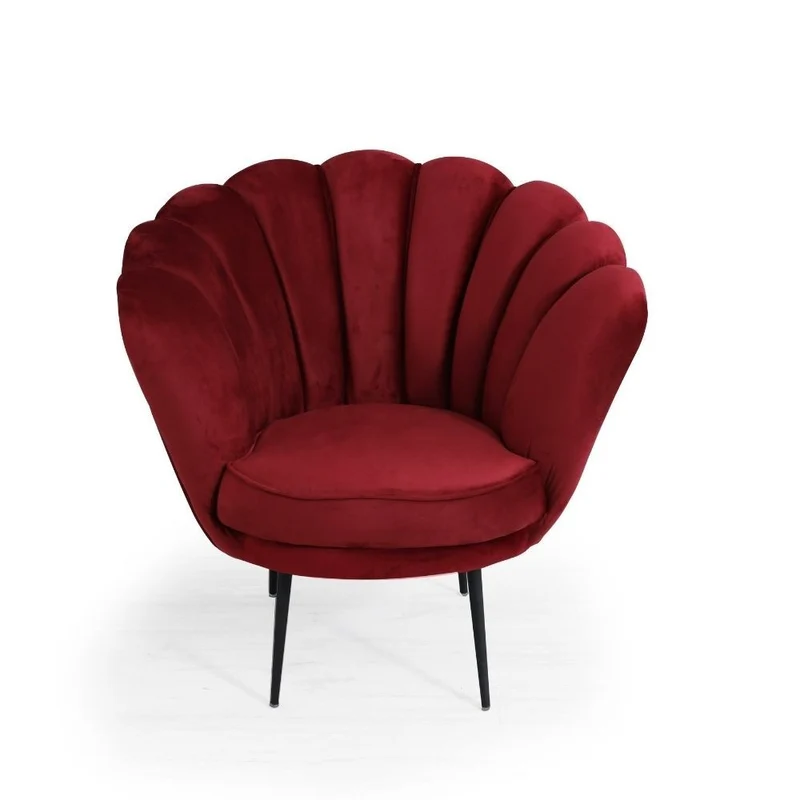 Poltrona a conchiglia in legno rivestimento velluto rosso - Orel