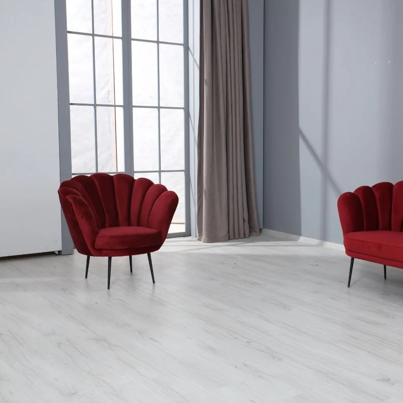 Poltrona a conchiglia in legno rivestimento velluto rosso - Orel