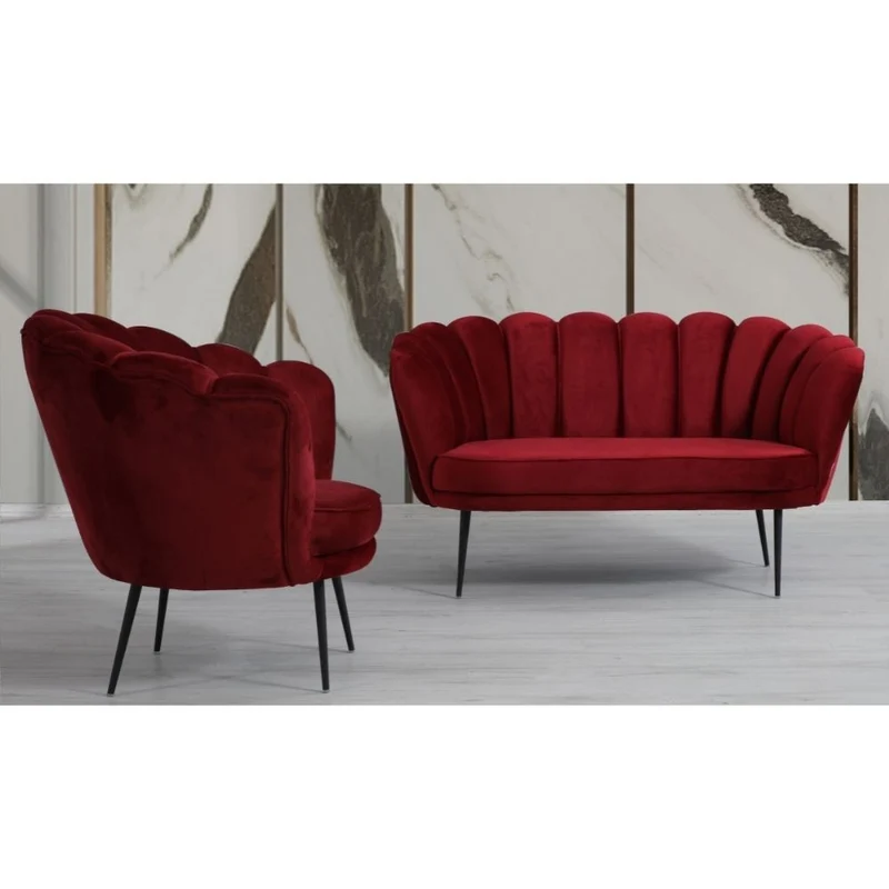 Poltrona a conchiglia in legno rivestimento velluto rosso - Orel