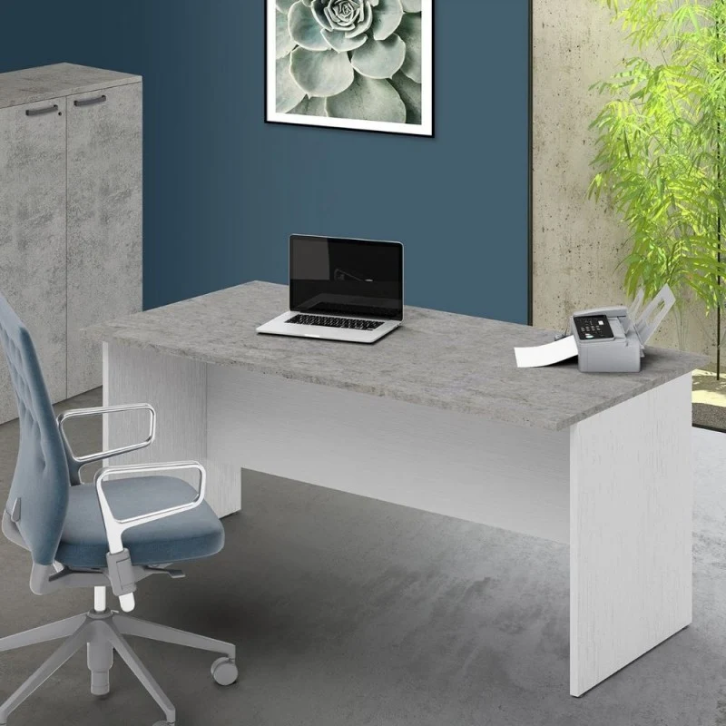 Scrivania da ufficio colore cemento e bianco frassinato 180x80 cm - Leski