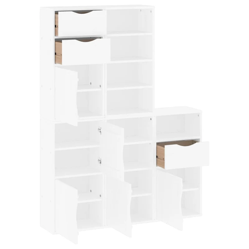 Lot de 5 armoires latérales modulaires rangement 40 x 24 x 79 cm style rustique en bois massif blanc 02_0055973