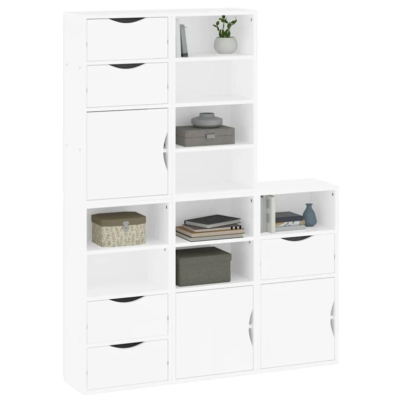 Lot de 5 armoires latérales modulaires rangement 40 x 24 x 79 cm en bois massif blanc 02_0055975