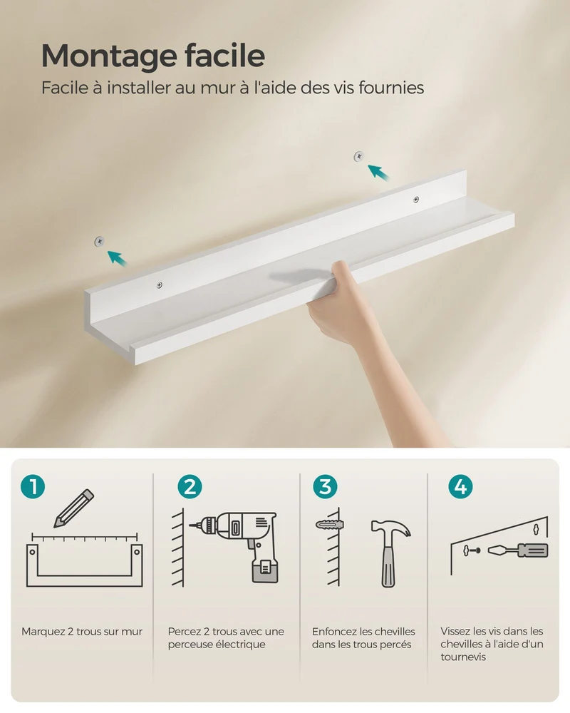 Étagères lot de 3 murales flottantes en bois 38 x 10cm pour cadres photos livres exposition rangement blanc 12_0006330