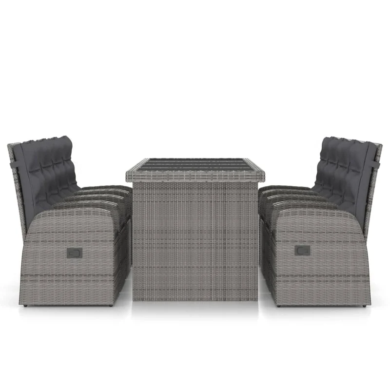 Mobilier à dîner jardin 9 pièces avec coussins résine tressée gris 02_0014935