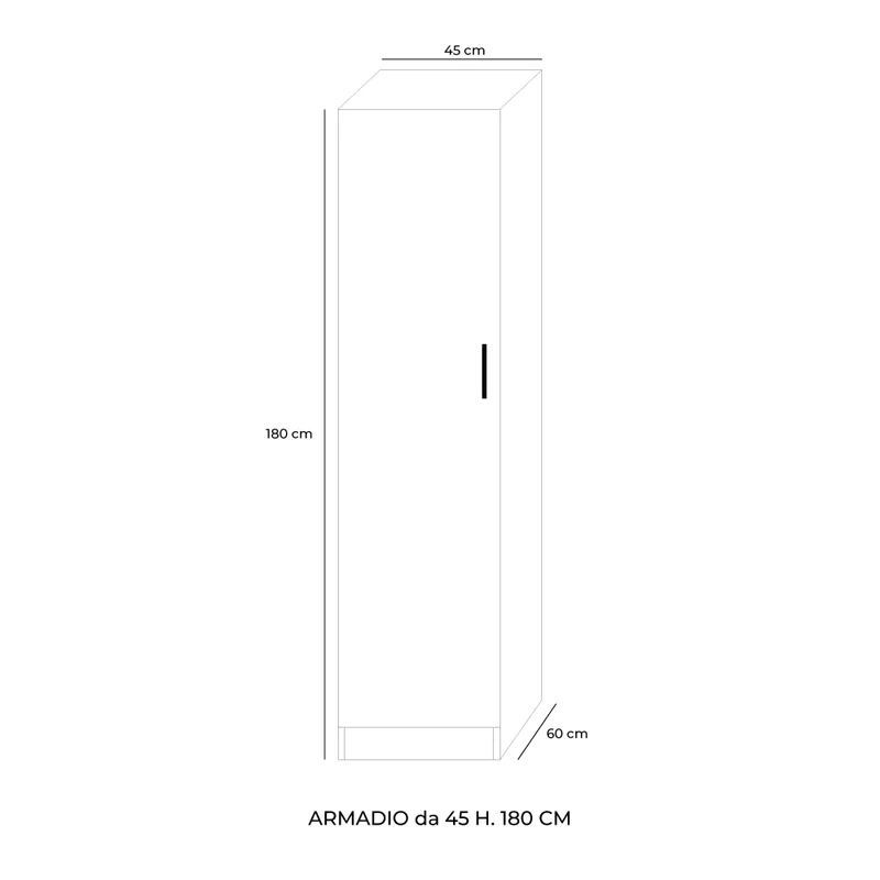 Armadio con 1 anta e ripiano colore bianco frassinato 45x60x180H cm