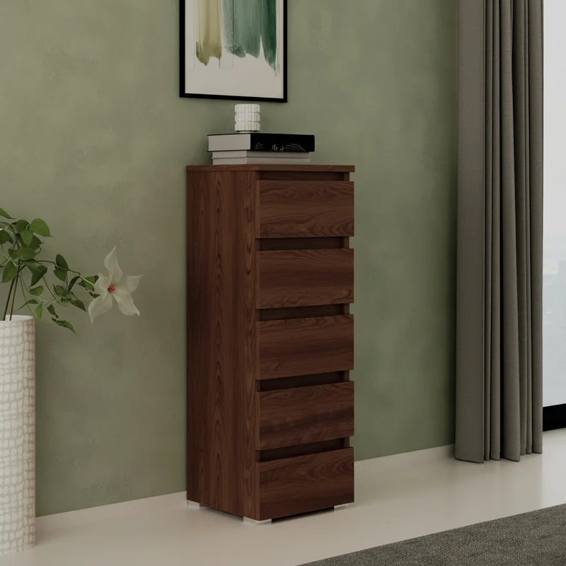Cassettiera con 5 cassetti colore noce antico 47x127H cm montata