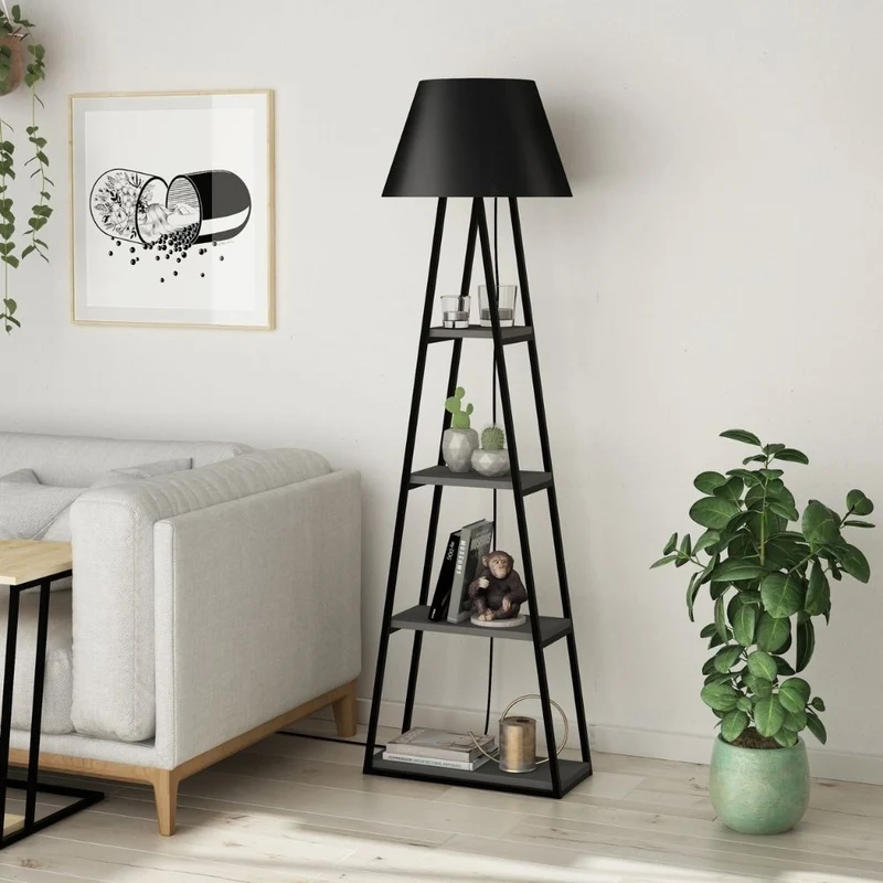 Lampada da terra colore nero antracite con mensole 165H cm - Pal