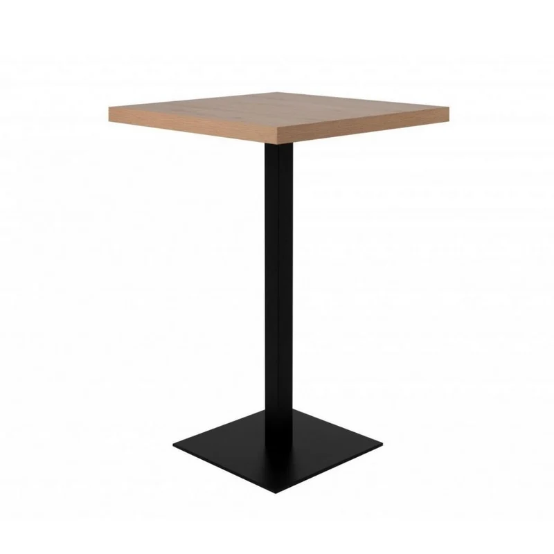 Tavolo alto Quadrato 70x70 cm piano colore rovere e base nera