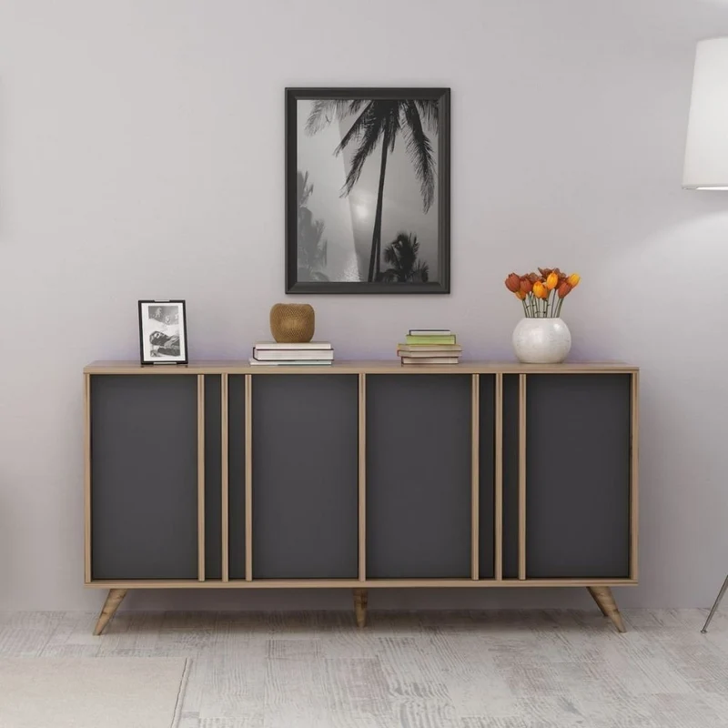 Madia con ante e ripiani colore antracite e noce 160 cm - Rilla