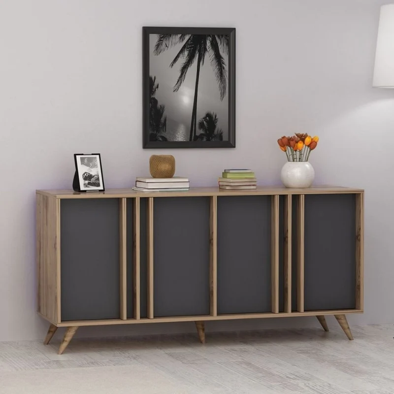 Madia con ante e ripiani colore antracite e noce 160 cm - Rilla