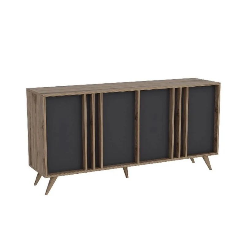 Madia con ante e ripiani colore antracite e noce 160 cm - Rilla
