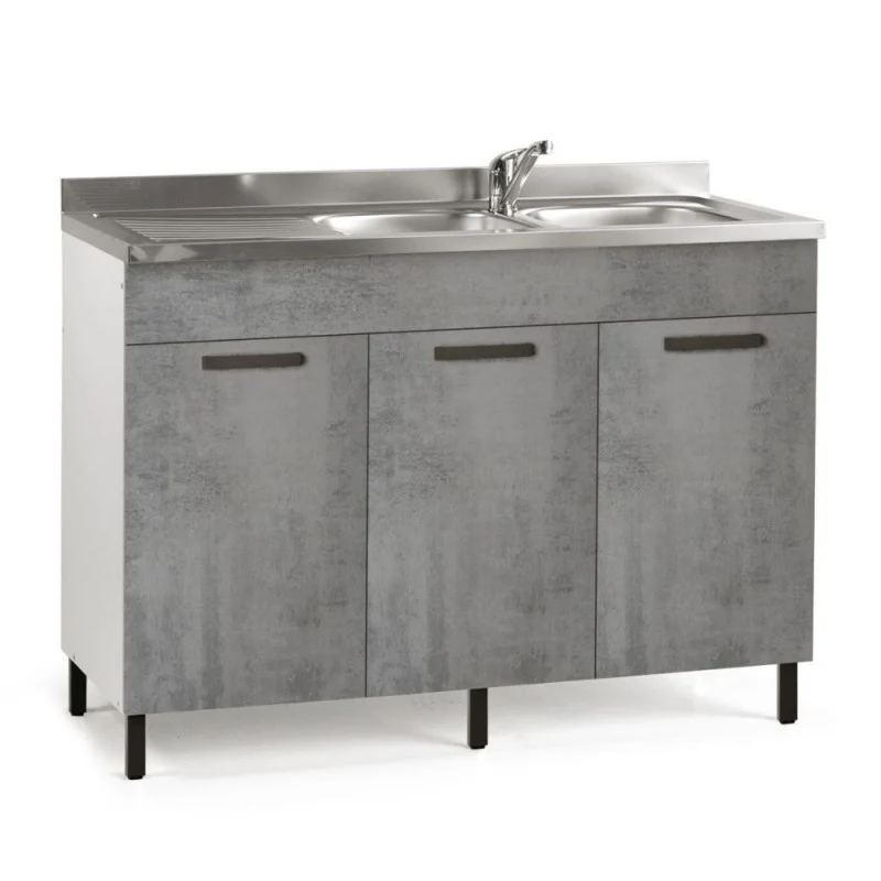 Mobile sottolavello con 3 ante e lavello incluso colore cemento 120 cm
