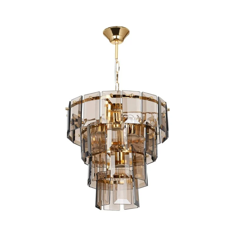 Lampada da soffitto a 4 luci con vetro fumè e colore oro - Falez MDL3829