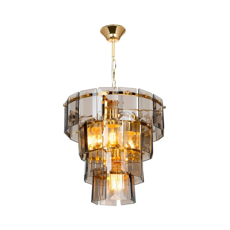Lampada da soffitto a 4 luci con vetro fumè e colore oro - Falez MDL3829