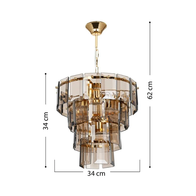 Lampada da soffitto a 4 luci con vetro fumè e colore oro - Falez MDL3829