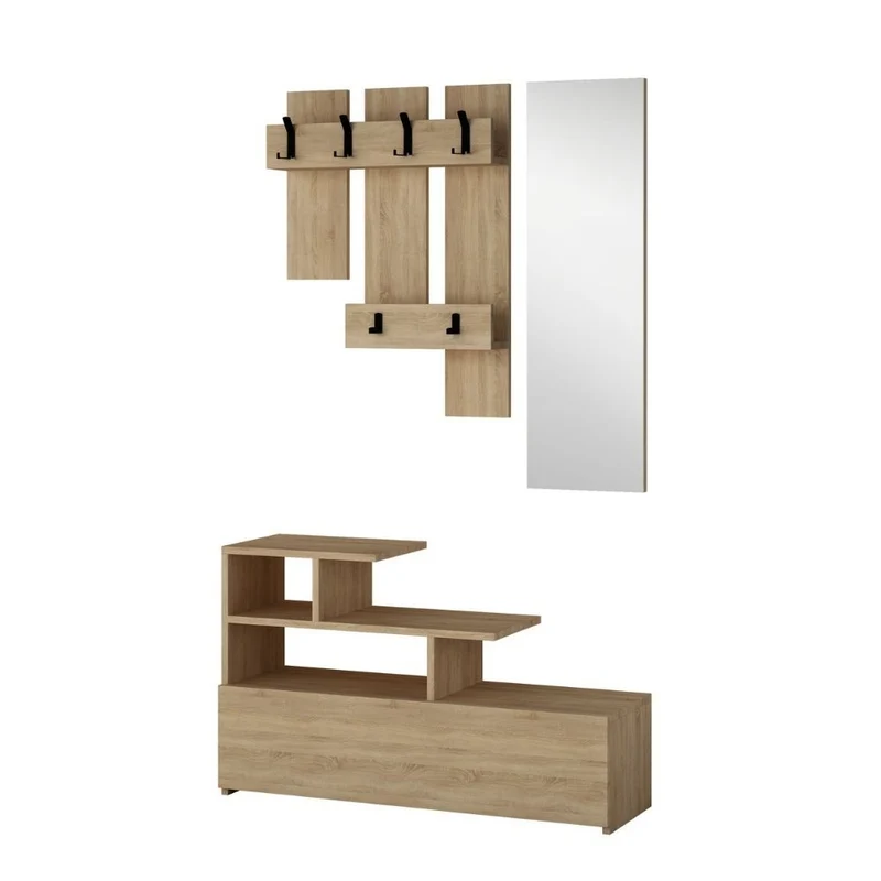 Mobile ingresso con scarpiera e specchio colore rovere oak 100x122H cm - Vesty
