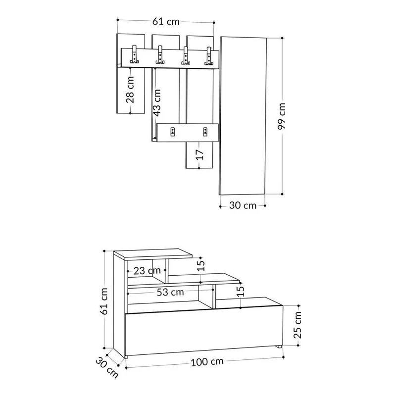 Mobile ingresso con scarpiera e specchio colore rovere oak 100x122H cm - Vesty