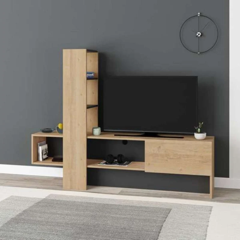 Mobile porta TV 180x138h cm con anta a ribalta colore rovere e antracite - Troya
