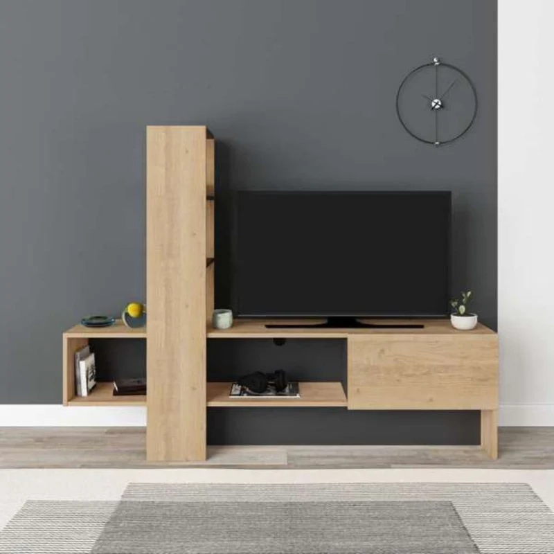 Mobile porta TV 180x138h cm con anta a ribalta colore rovere e antracite - Troya