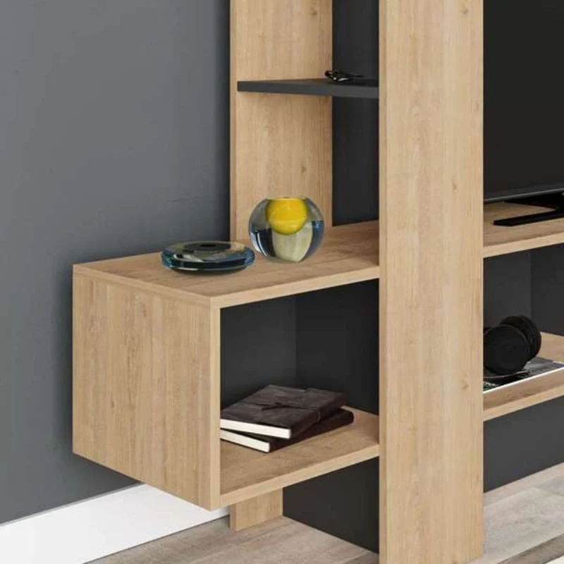 Mobile porta TV 180x138h cm con anta a ribalta colore rovere e antracite - Troya