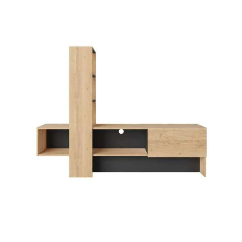 Mobile porta TV 180x138h cm con anta a ribalta colore rovere e antracite - Troya