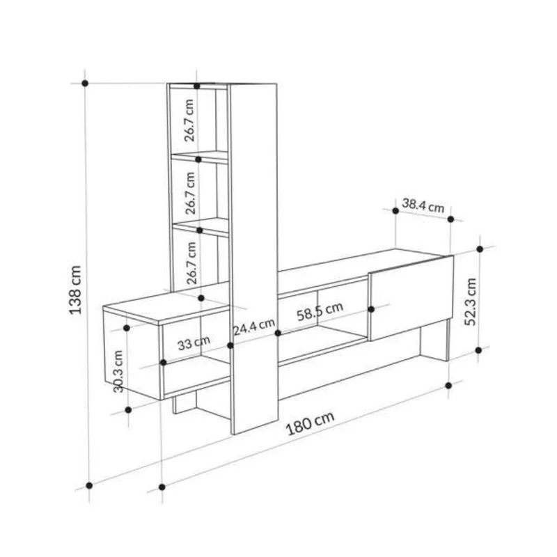 Mobile porta TV 180x138h cm con anta a ribalta colore rovere e antracite - Troya