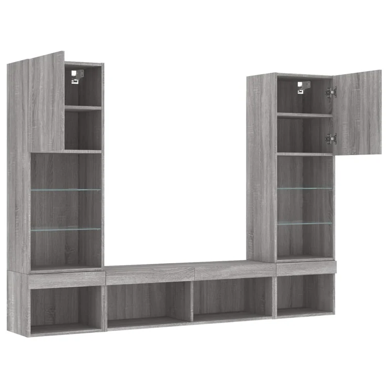 Meubles TV multimédia étagère télévision buffet téléviseur salle à manger salon chambre avec LED 5 pièces sonoma bois d'ingénierie gris 02_0029423
