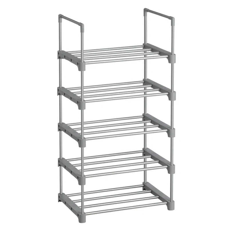 Étagère à chaussures à 5 niveaux porte-chaussures en métal empilable peu encombrant rangement de chaussures multifonctionnel pour entrée 89,5 cm chambre salon gris 12_0002618