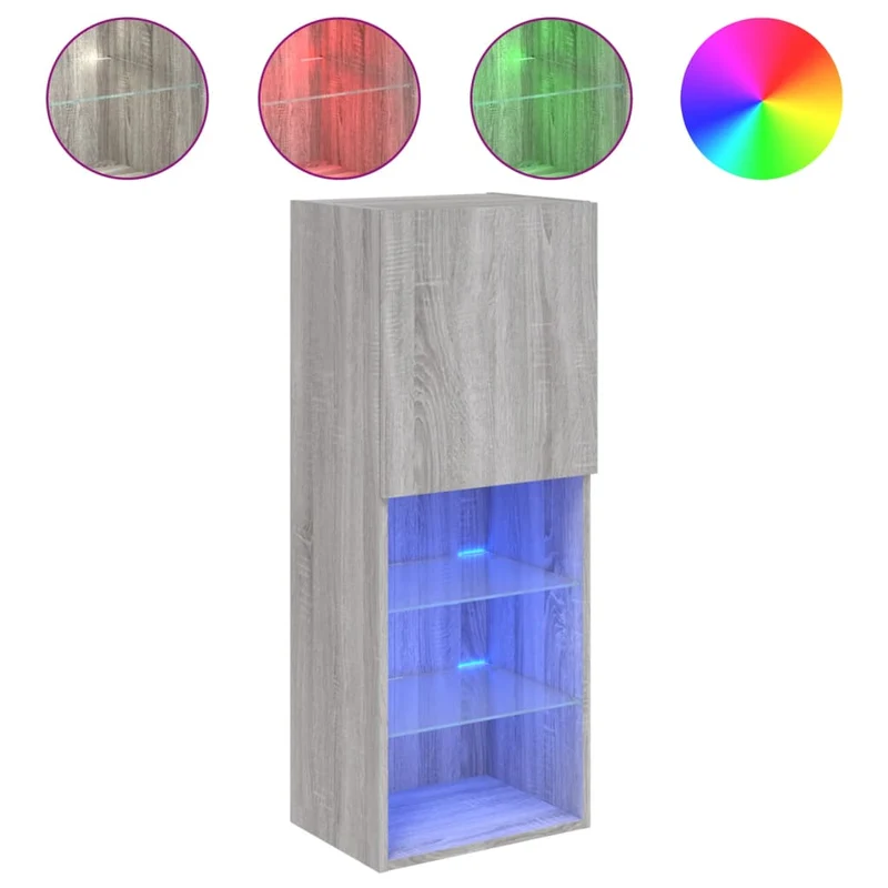 Meuble TV multimédia étagère télévision buffet téléviseur salle à manger salon chambre avec lumières LED sonoma 40,5 x 30 x 102 cm gris 02_0026823