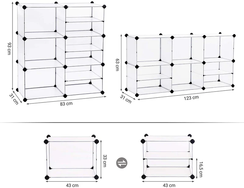 Meuble de rangement modulable étagère en plastique 87 x 32 x 96 cm assemblage facile pour chambre maillet en caoutchouc offert semi-transparent 12_0000699