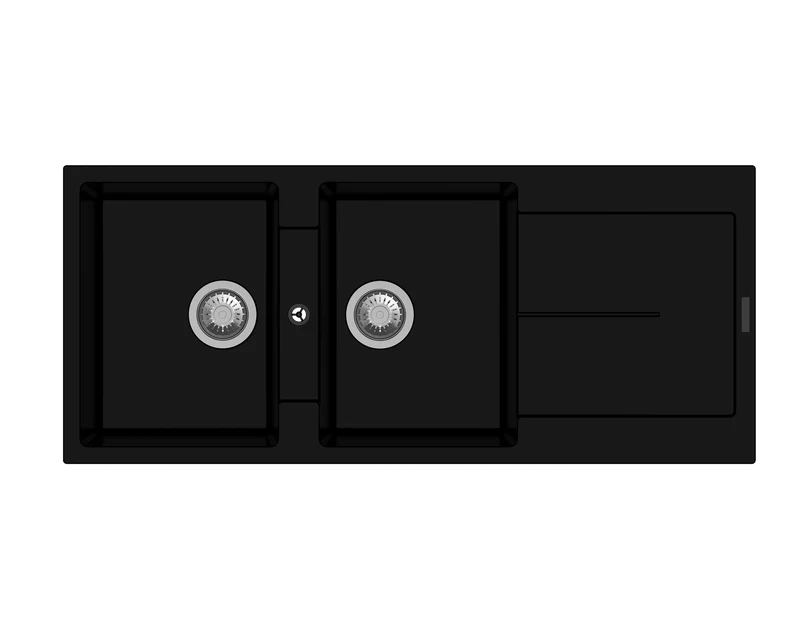Lavello 116x50 cm reversibile in quarzo con 2 vasche e gocciolatoio colore nero - Enigma D200