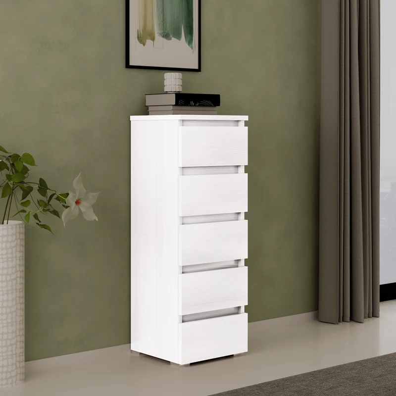 Cassettiera con 5 cassetti colore bianco frassinato 47x127H cm montata