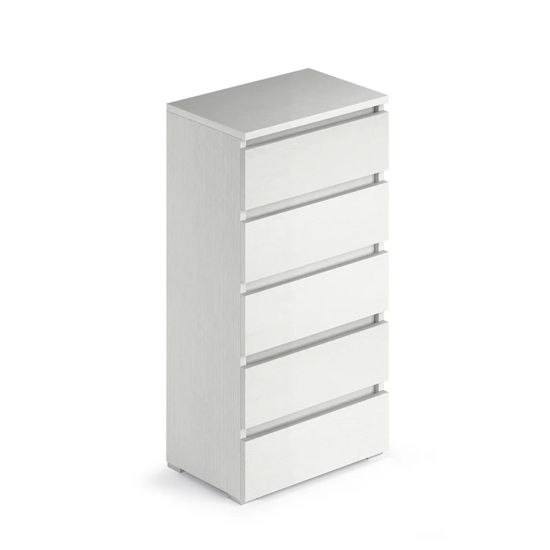 Cassettiera con 5 cassetti colore bianco frassinato 47x127H cm montata