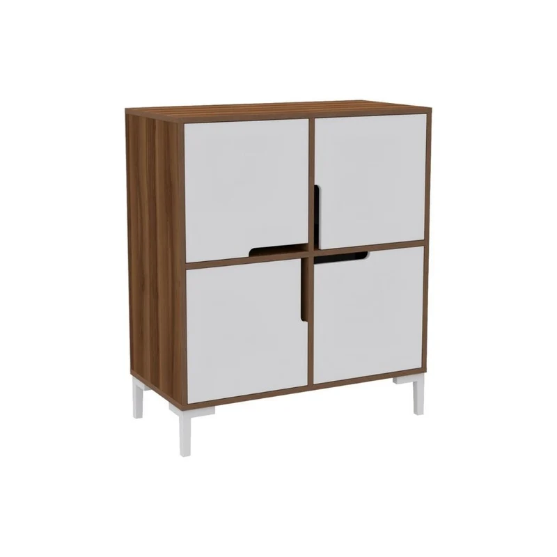Scarpiera 90x90h cm con 4 scomparti colore noce e bianco - Wind Tower